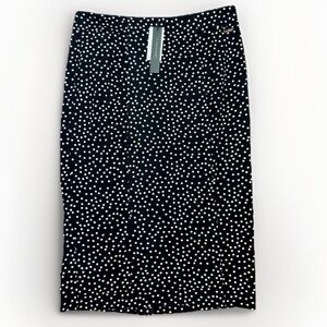 T TAHARI Midi Pencil Skirt Size M Black White Polka Dot Slit Leg Tummy Control